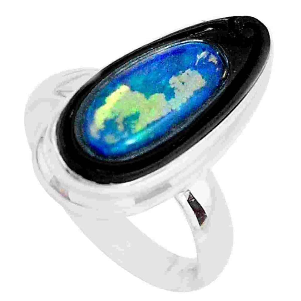 7.12cts natural doublet opal in onyx 925 silver solitaire ring size 7.5 p53778