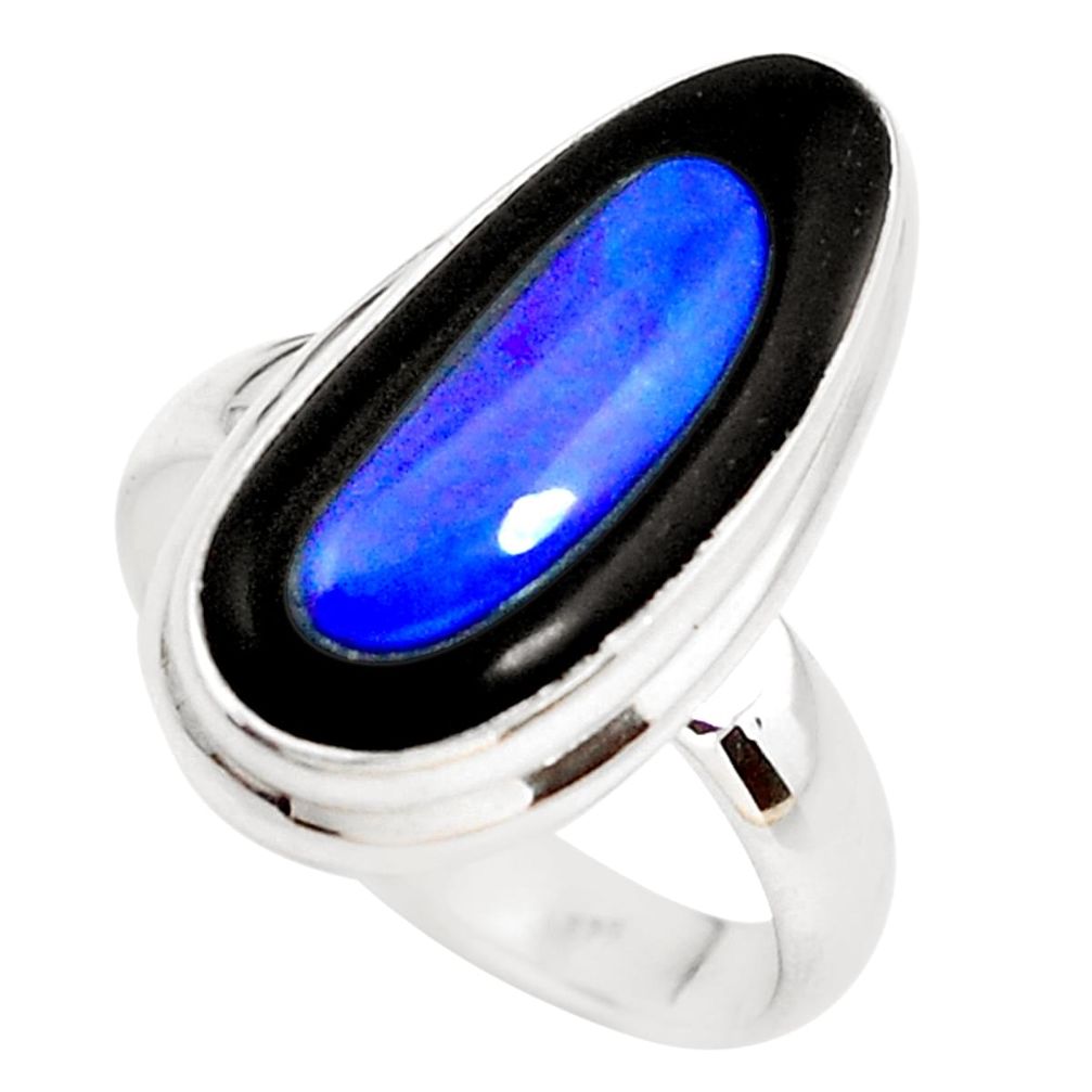 7.97cts natural doublet opal in onyx 925 silver solitaire ring size 7.5 p53786