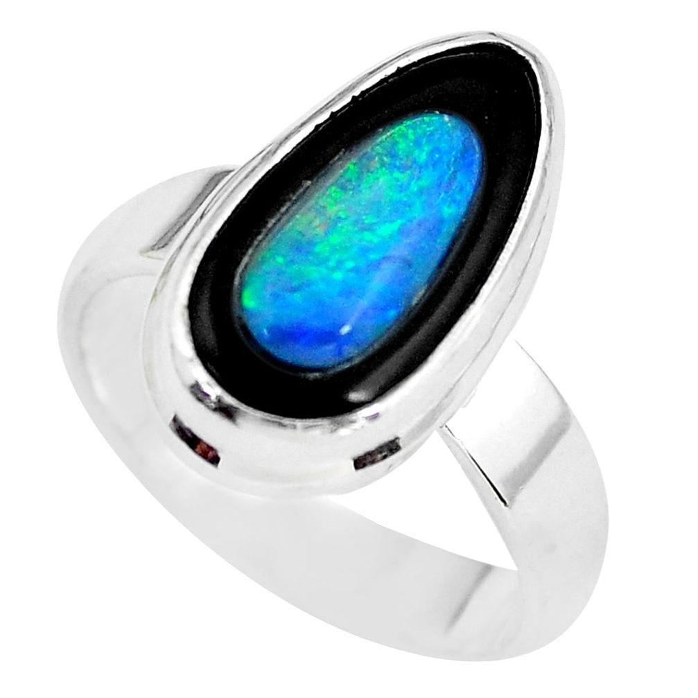 6.57cts natural doublet opal in onyx 925 silver solitaire ring size 8 p64630