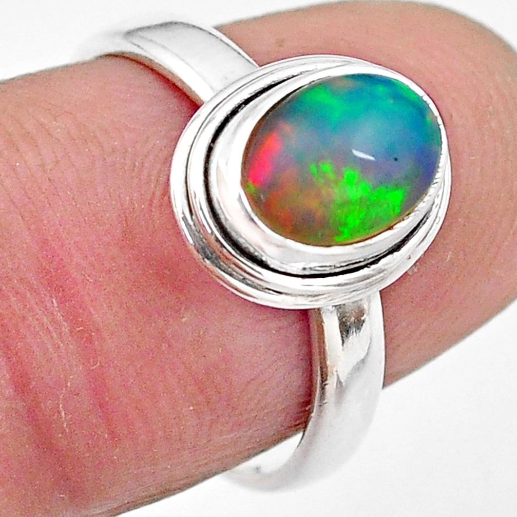 1.81cts natural ethiopian opal 925 silver solitaire ring jewelry size 6.5 p84783