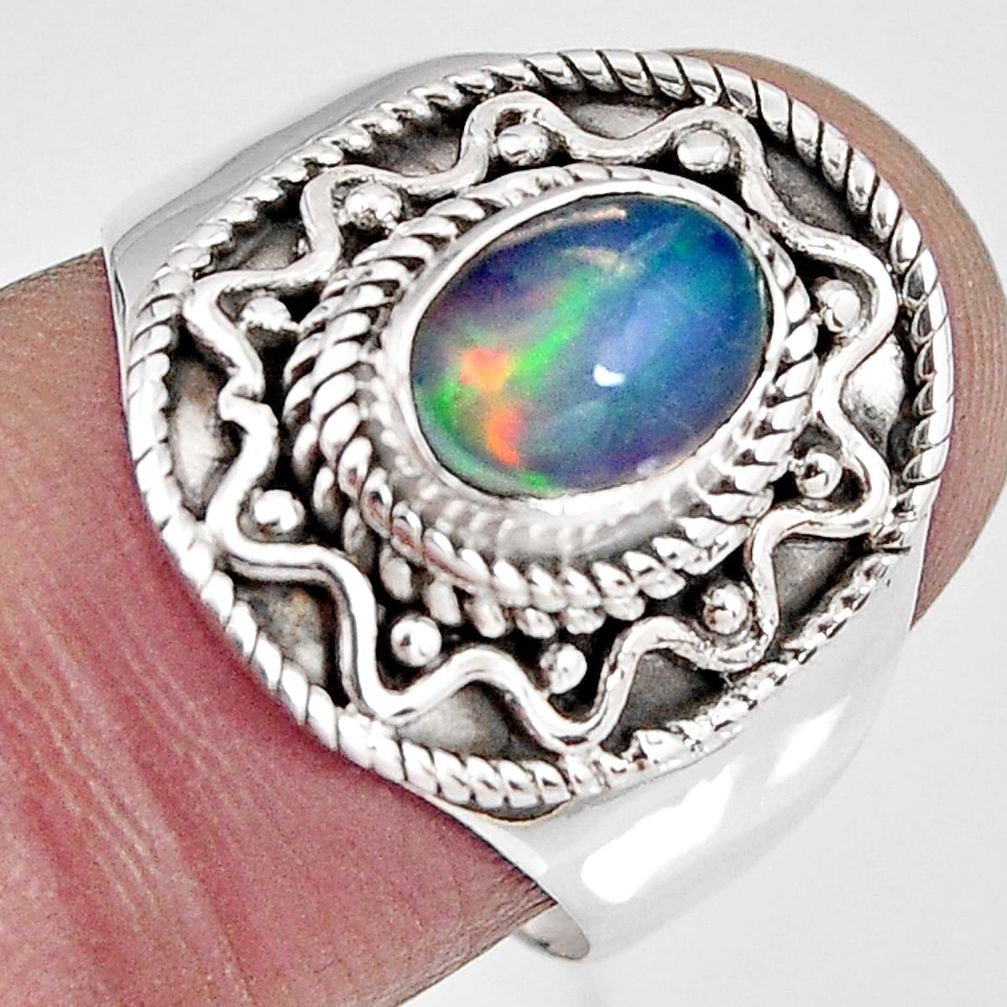 2.12cts natural ethiopian opal 925 silver solitaire ring jewelry size 7.5 p92108