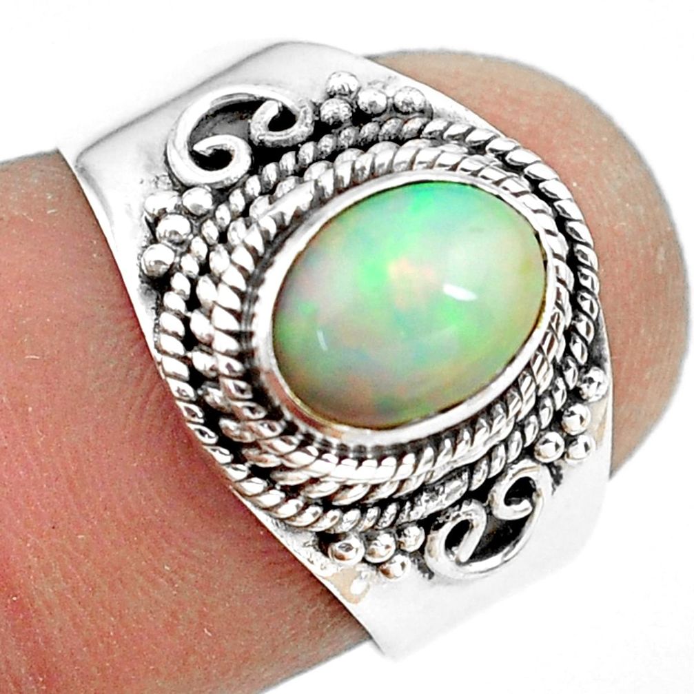 2.21cts natural ethiopian opal 925 silver solitaire ring size 6.5 p71524