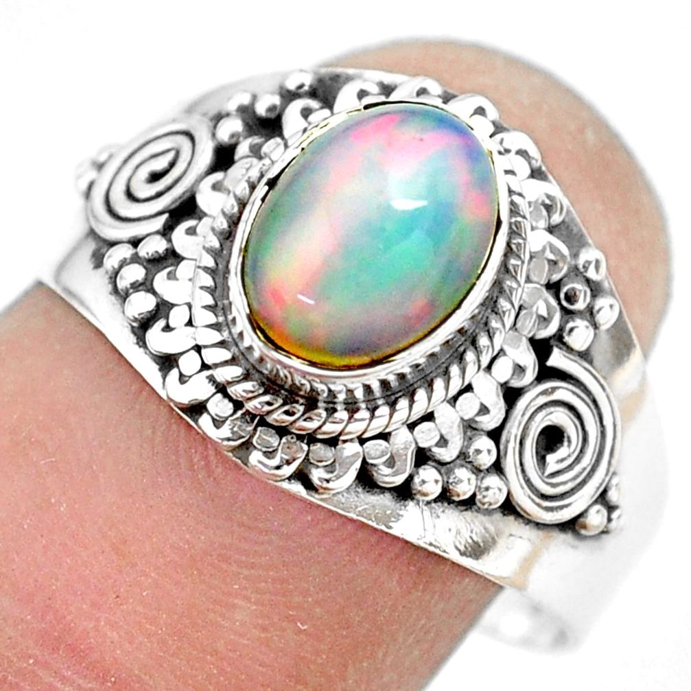 2.14cts natural ethiopian opal 925 silver solitaire ring size 8.5 p71530