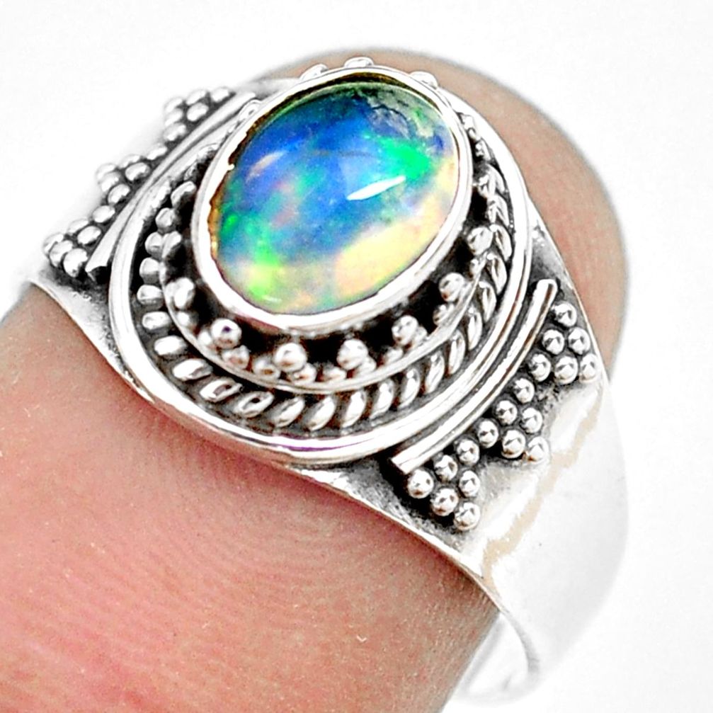 2.10cts natural ethiopian opal 925 silver solitaire ring size 7.5 p71531
