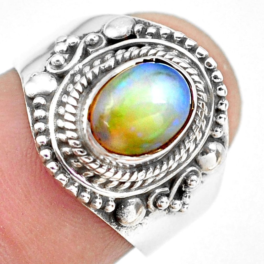 2.23cts natural ethiopian opal 925 silver solitaire ring size 6.5 p71537