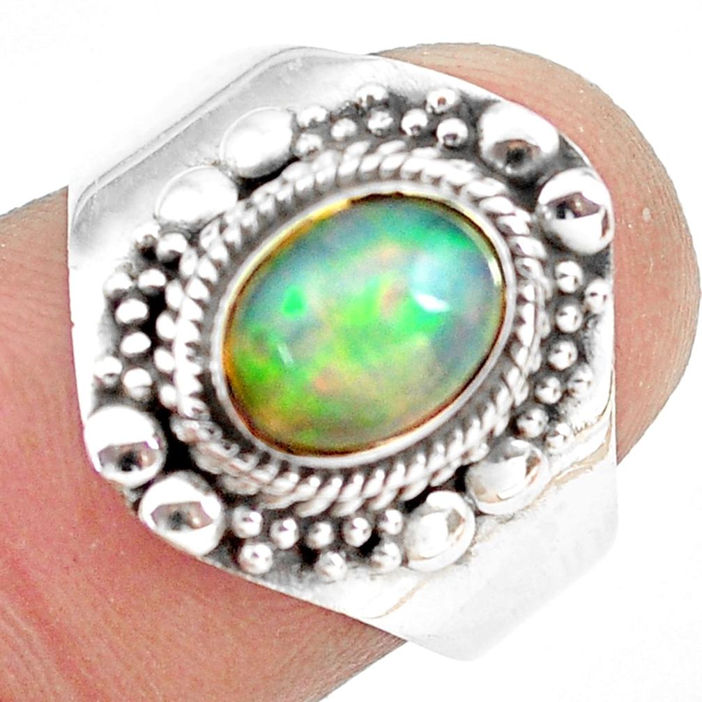 2.13cts natural ethiopian opal 925 silver solitaire ring size 7.5 p71541