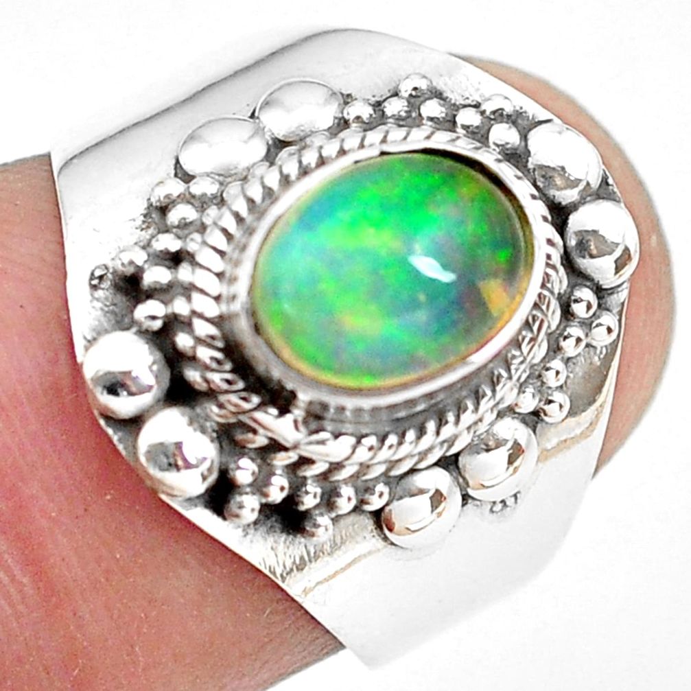 2.12cts natural ethiopian opal 925 silver solitaire ring size 6.5 p71551