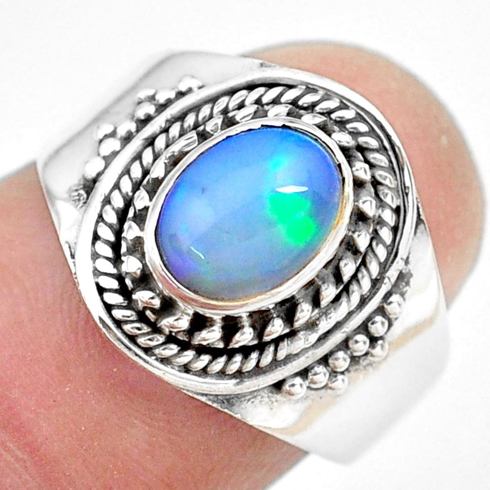 2.21cts natural ethiopian opal 925 silver solitaire ring size 6.5 p71554