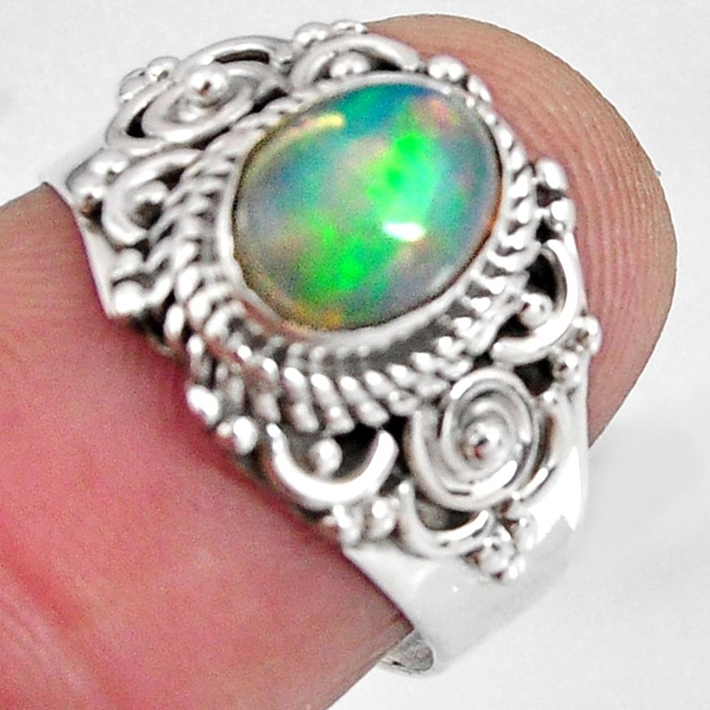 2.08cts natural ethiopian opal 925 silver solitaire ring size 6.5 p90617