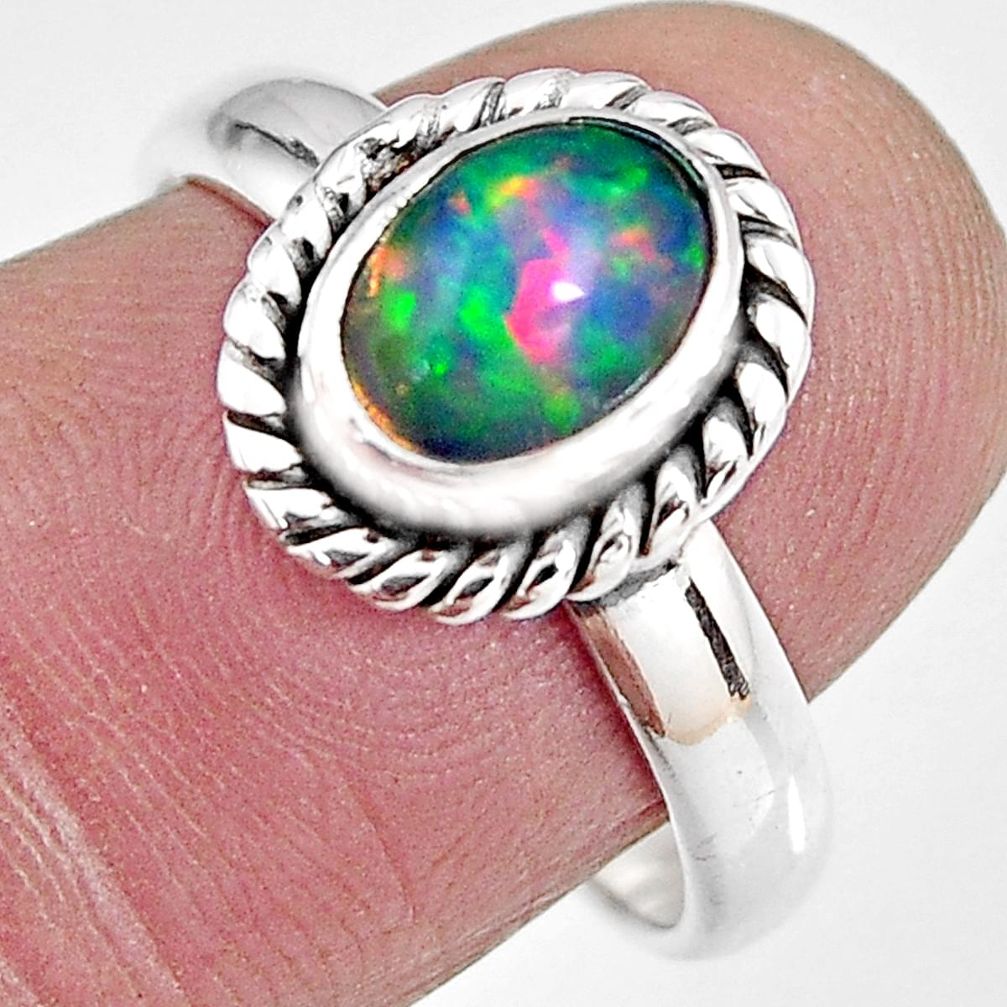 2.14cts natural ethiopian opal 925 silver solitaire ring size 7.5 p92087