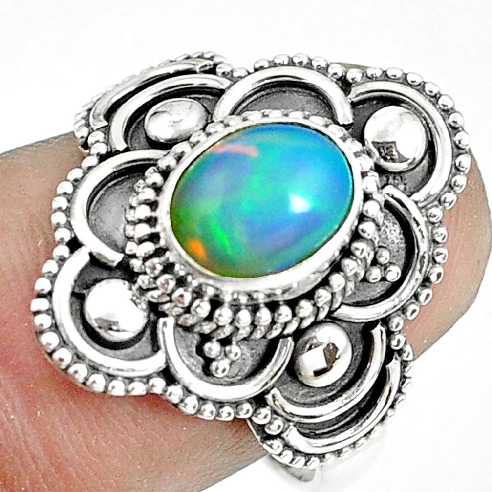 2.19cts natural ethiopian opal 925 sterling silver solitaire ring size 8 p61887