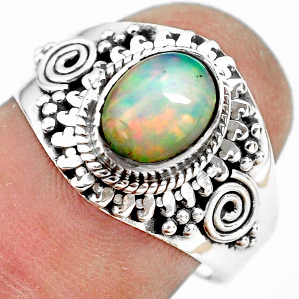 2.13cts natural ethiopian opal 925 sterling silver solitaire ring size 8 p71527