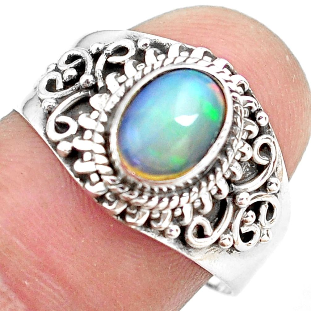 2.14cts natural ethiopian opal 925 sterling silver solitaire ring size 8 p71549