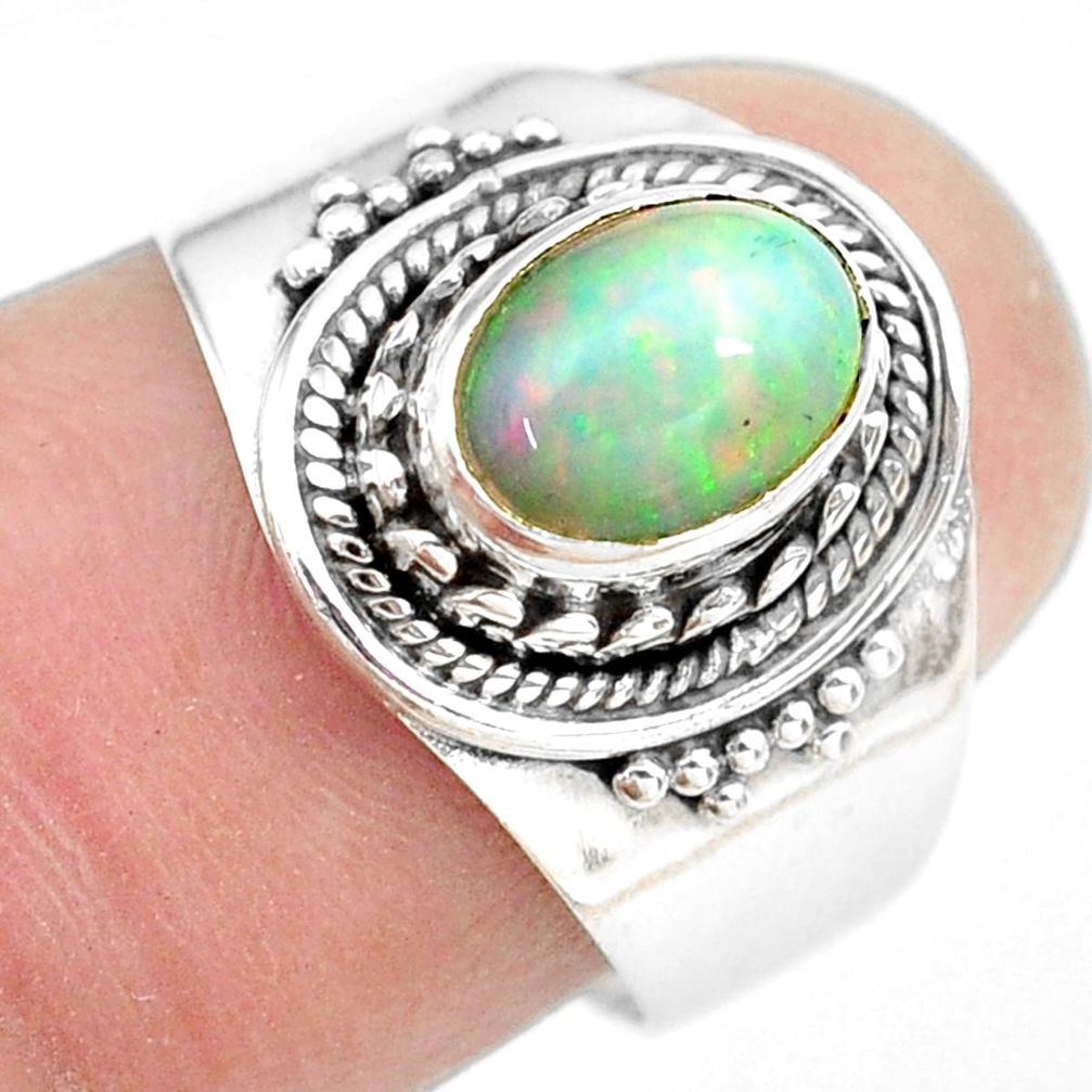 2.21cts natural ethiopian opal 925 sterling silver solitaire ring size 7 p71556