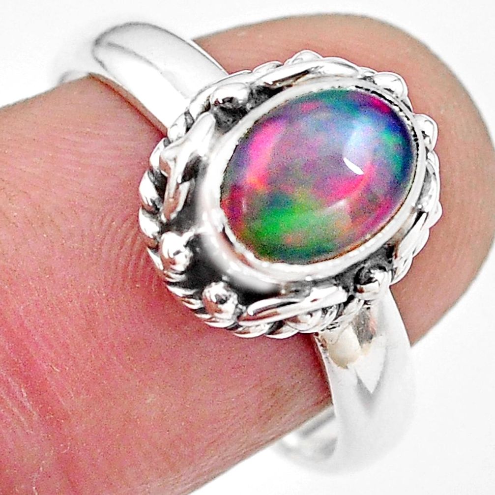 2.35cts natural ethiopian opal 925 sterling silver solitaire ring size 8 p84782