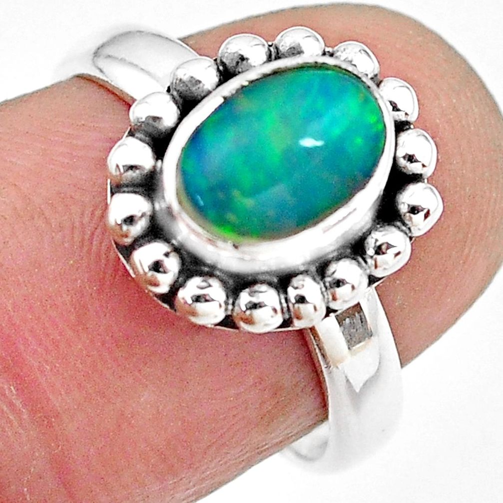 2.14cts natural ethiopian opal 925 sterling silver solitaire ring size 7 p84790