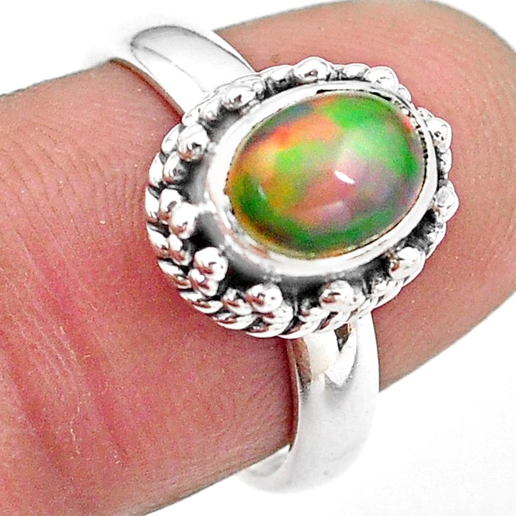 2.20cts natural ethiopian opal 925 sterling silver solitaire ring size 7 p84821