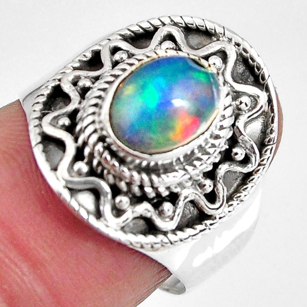 2.12cts natural ethiopian opal 925 sterling silver solitaire ring size 7 p90603