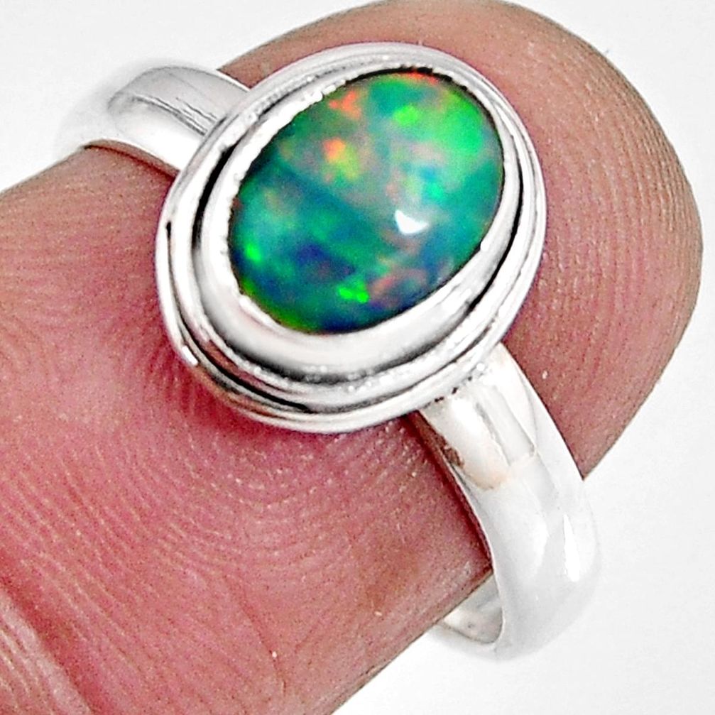 1.96cts natural ethiopian opal 925 sterling silver solitaire ring size 7 p92083