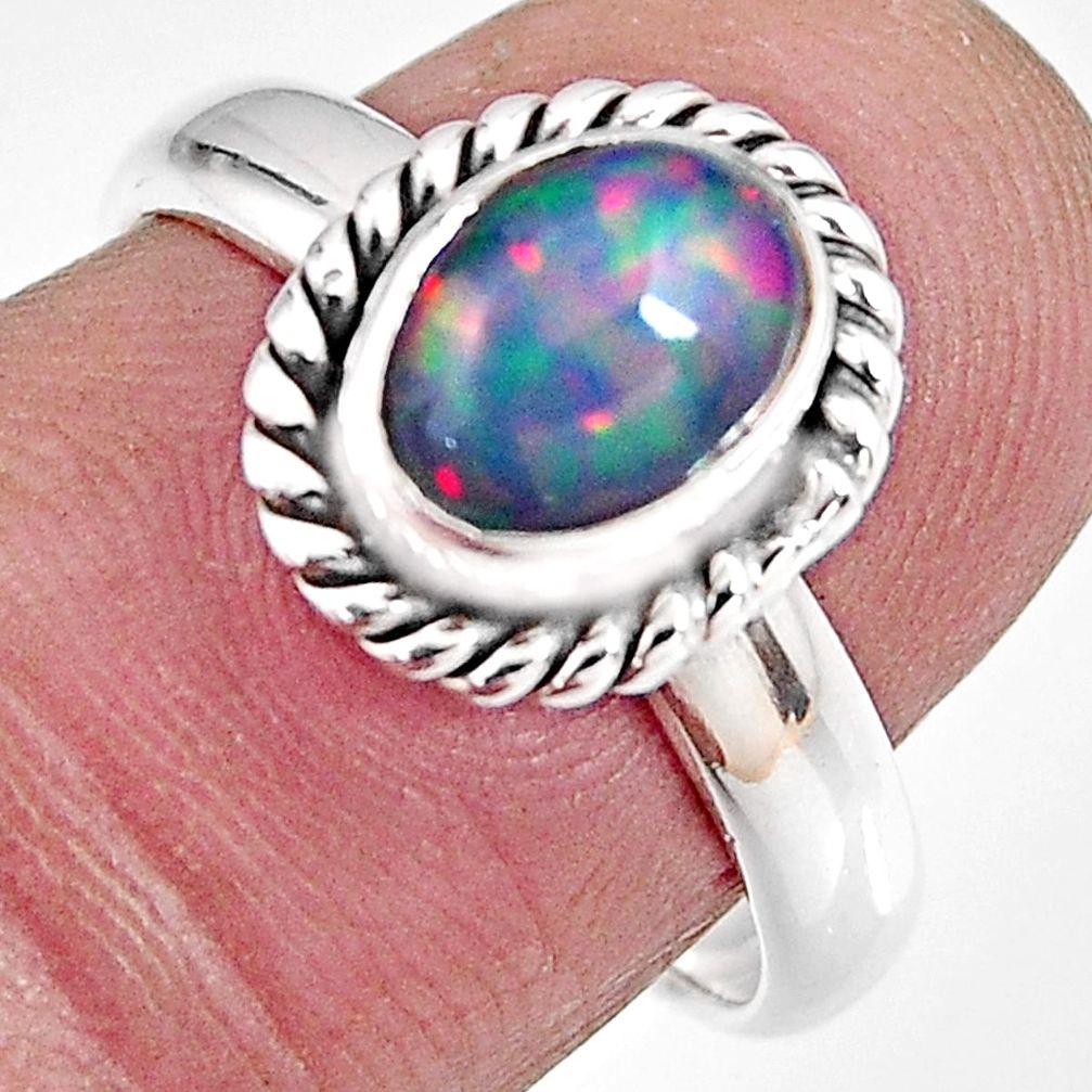 2.14cts natural ethiopian opal 925 sterling silver solitaire ring size 7 p92097