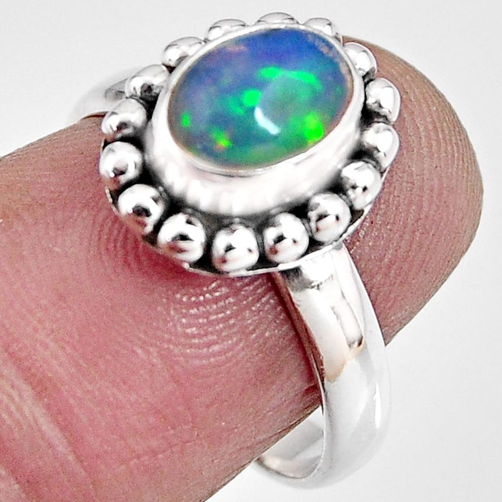 2.13cts natural ethiopian opal 925 sterling silver solitaire ring size 7 p92115