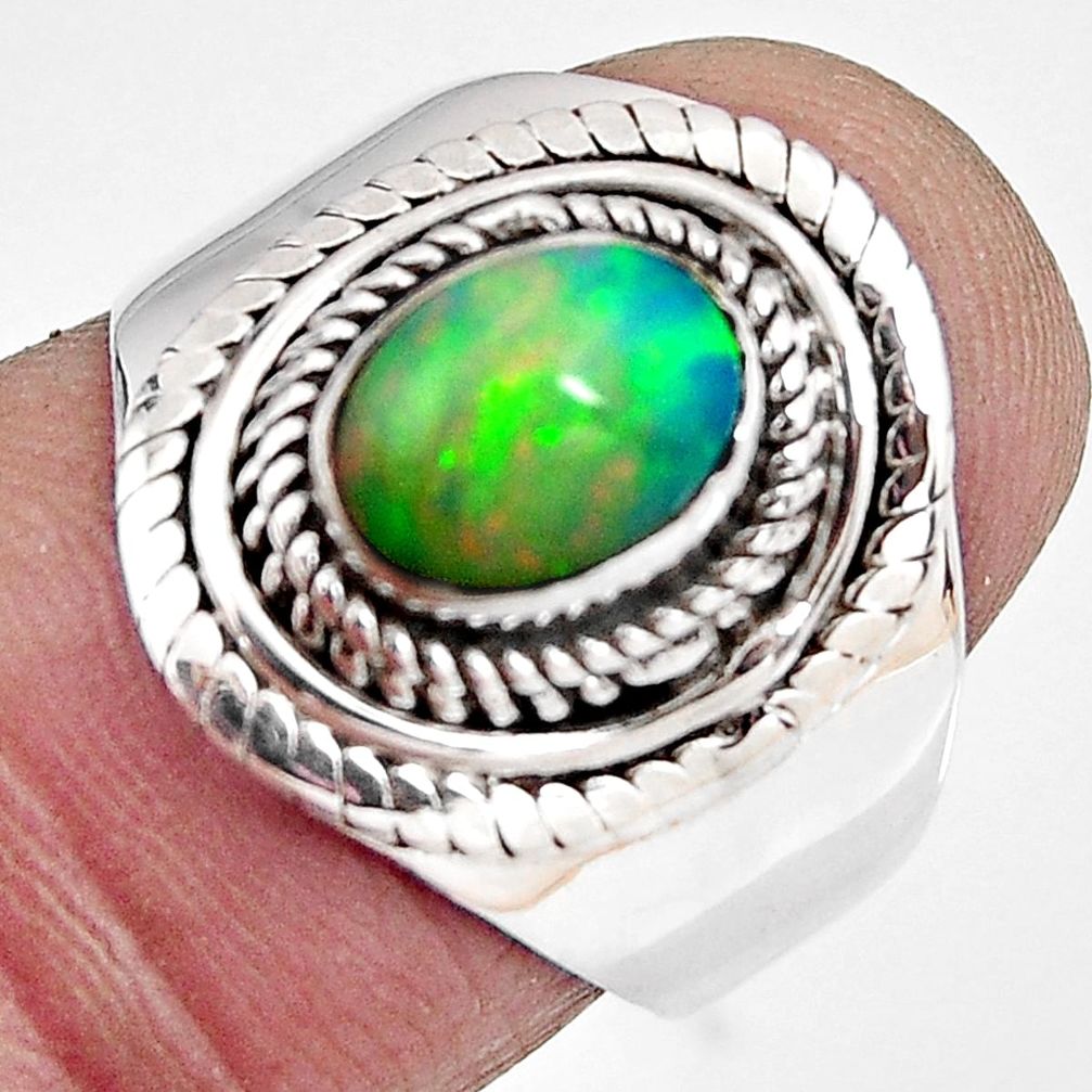 2.00cts natural ethiopian opal 925 sterling silver solitaire ring size 7 p92118