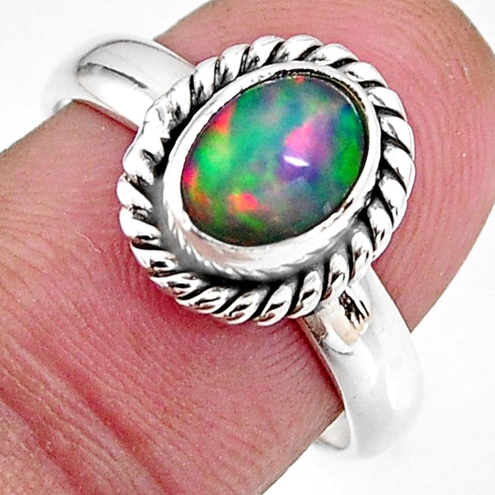 2.14cts natural ethiopian opal 925 sterling silver solitaire ring size 7 p92631