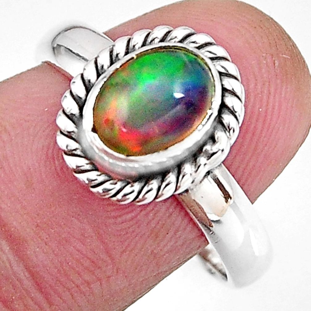 2.01cts natural ethiopian opal 925 sterling silver solitaire ring size 8 p92636