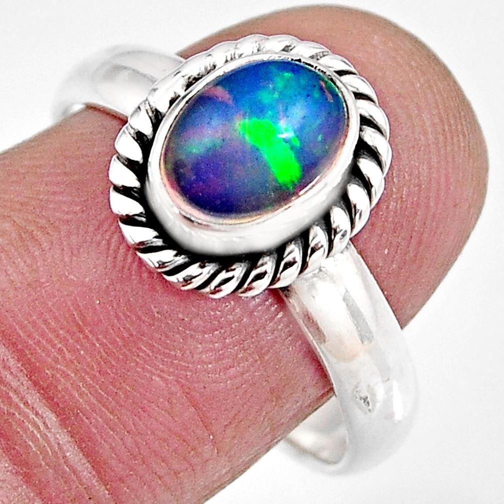 2.01cts natural ethiopian opal oval 925 silver solitaire ring size 8.5 p92082