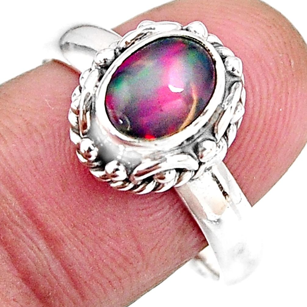 2.11cts natural ethiopian opal oval 925 silver solitaire ring size 8.5 p92635