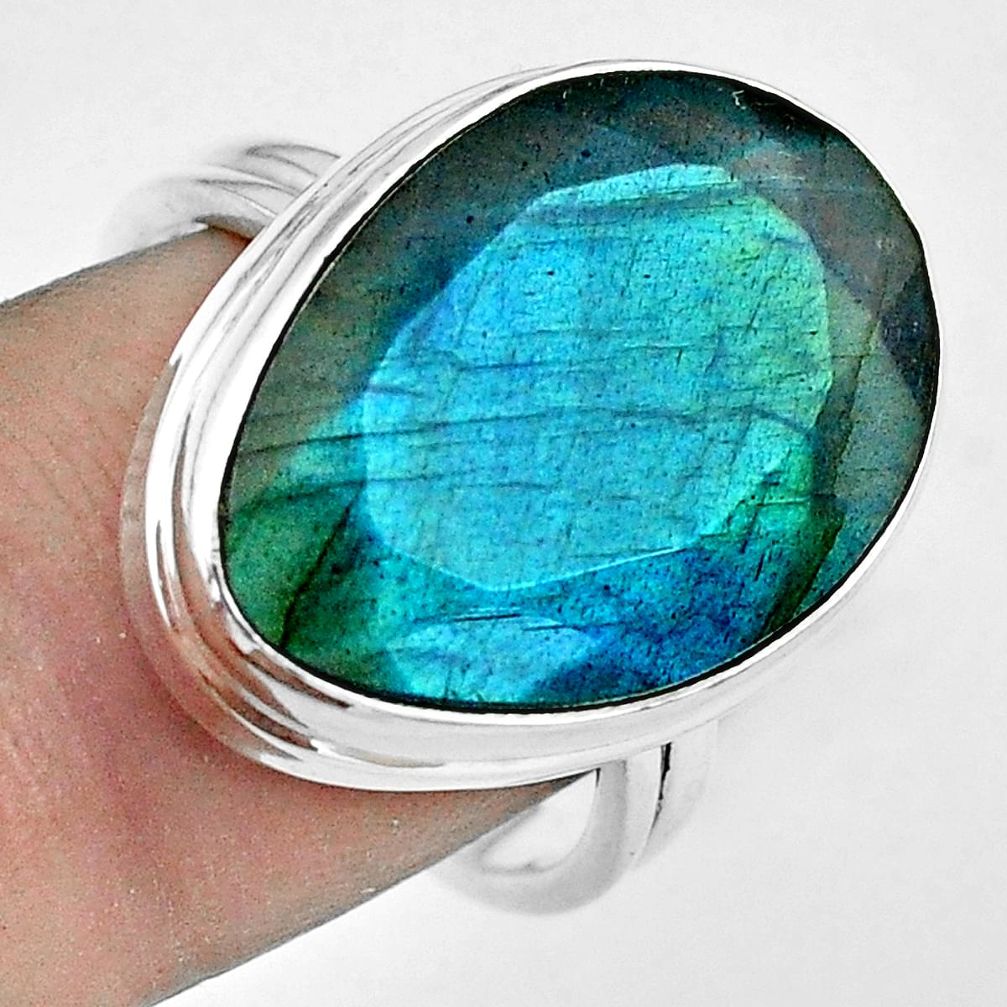 15.97cts natural faceted labradorite 925 silver solitaire ring size 8 p68157