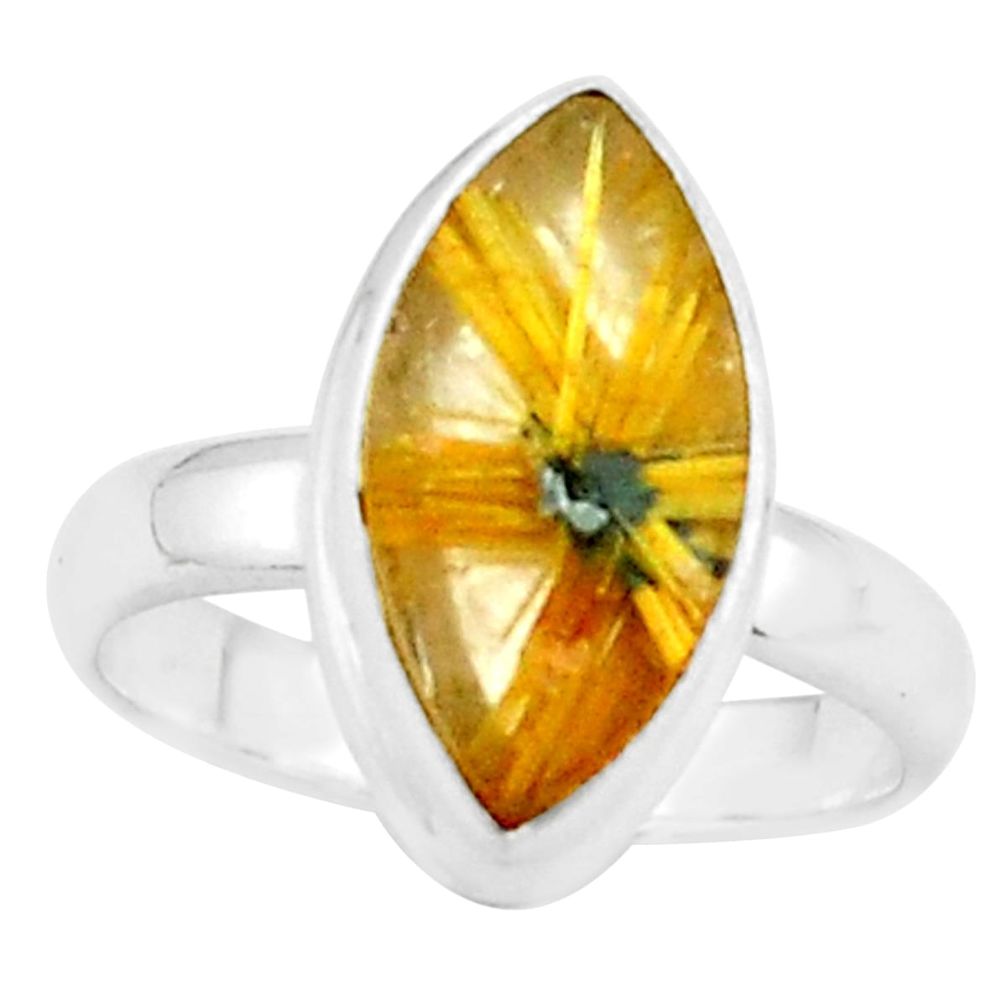 6.39cts natural golden half star rutile 925 silver solitaire ring size 7 p76001