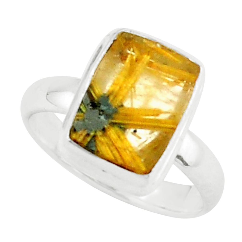 5.82cts natural golden half star rutile 925 silver solitaire ring size 7 p76003