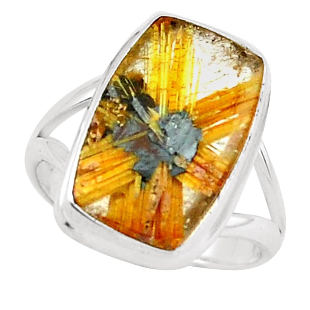 7.04cts natural golden half star rutile 925 silver solitaire ring size 7 p76016
