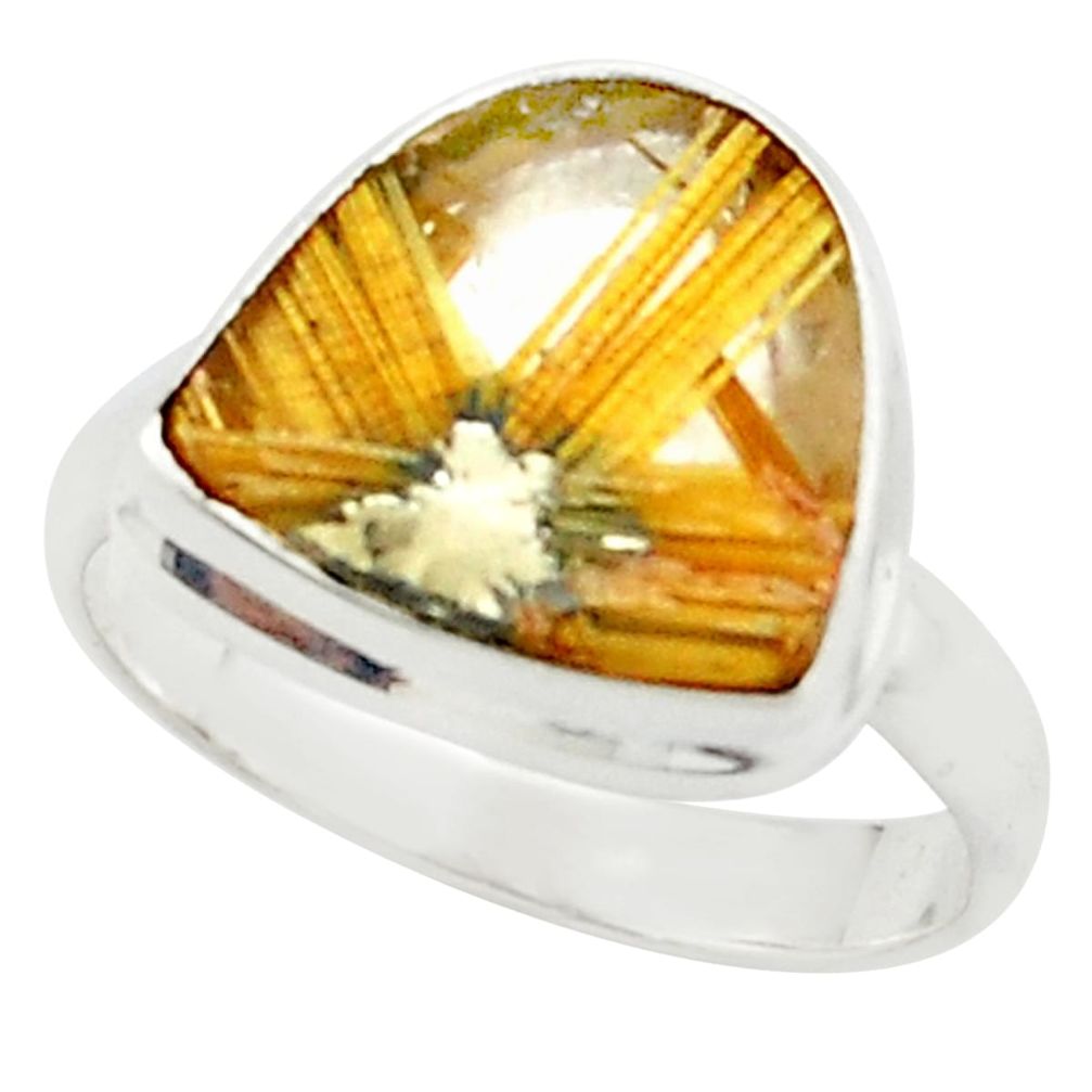 6.36cts natural golden half star rutile 925 silver solitaire ring size 9 p76019