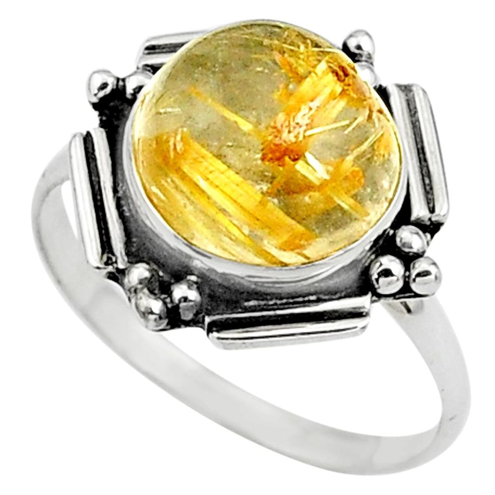 5.63cts natural golden half star rutile 925 silver solitaire ring size 9 p78961