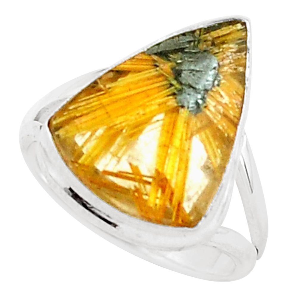 9.47cts natural golden half star rutile 925 sterling silver ring size 6.5 p76033