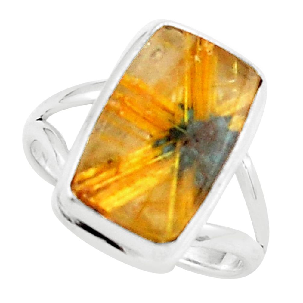 8.83cts natural golden half star rutile 925 sterling silver ring size 8.5 p76037