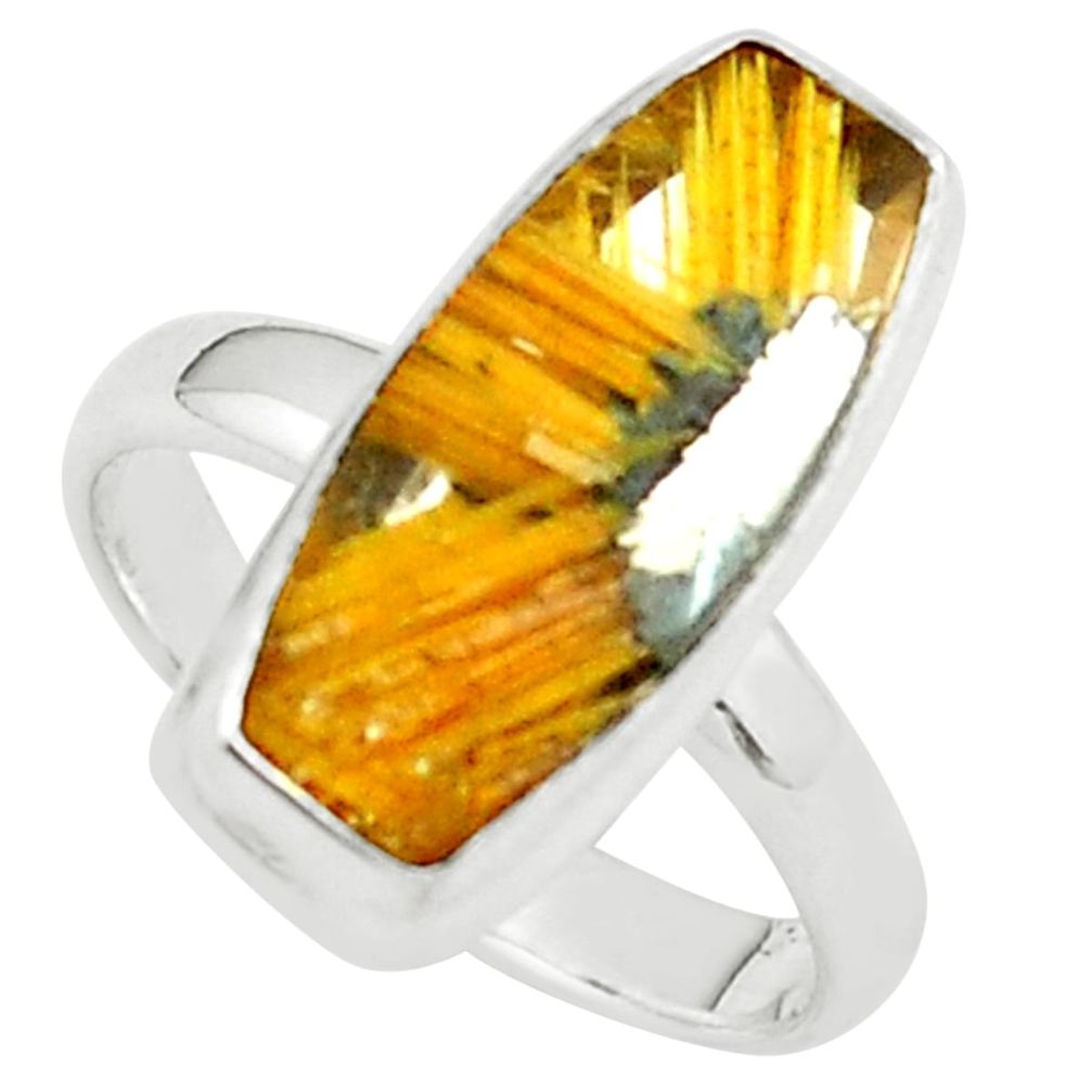 7.36cts natural golden half star rutile 925 sterling silver ring size 7 p76038