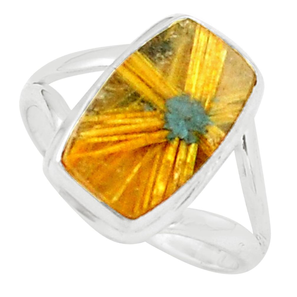 6.36cts natural golden half star rutile 925 sterling silver ring size 7.5 p76040