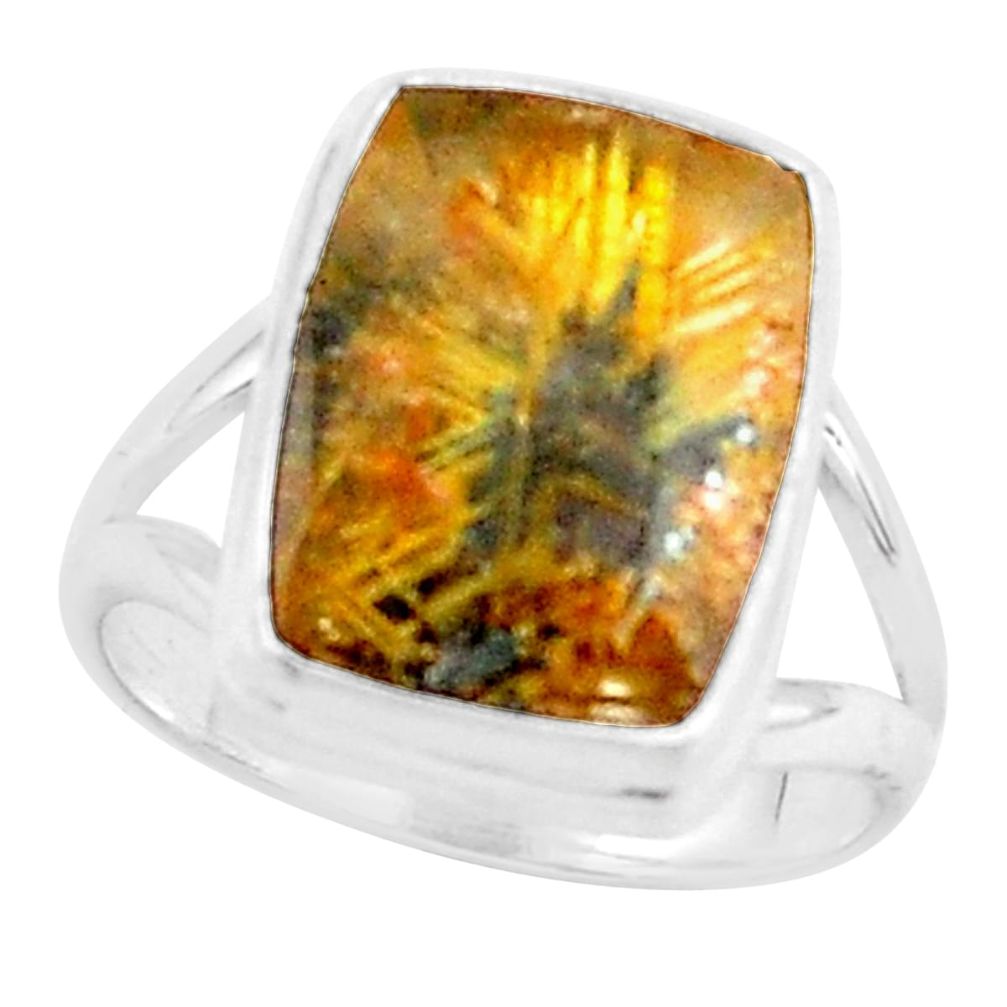 7.40cts natural golden half star rutile silver solitaire ring size 6.5 p76002