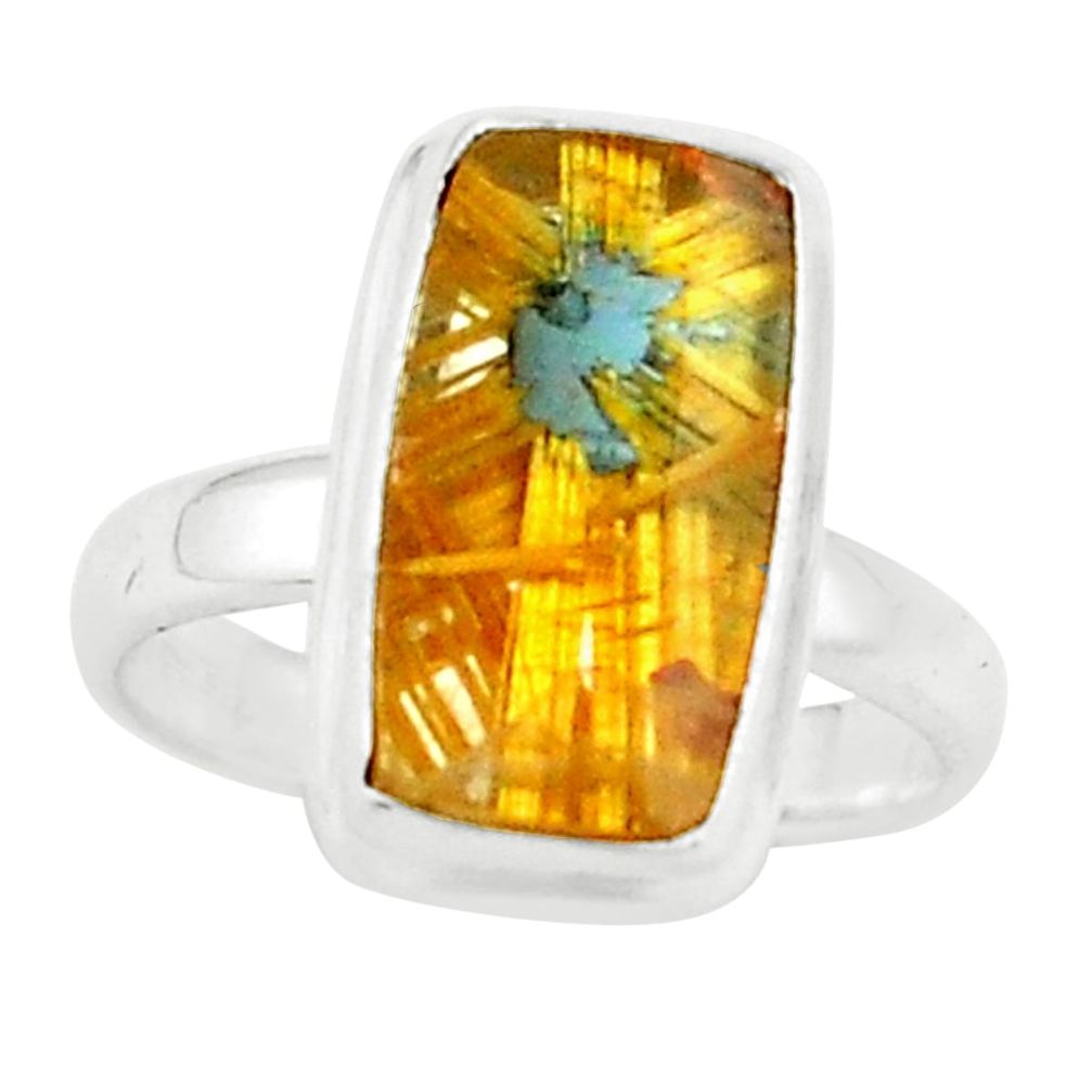 6.36cts natural golden half star rutile silver solitaire ring size 6.5 p76008
