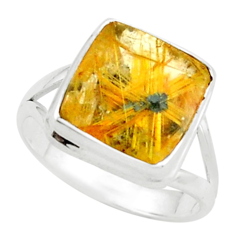 7.12cts natural golden half star rutile silver solitaire ring size 8.5 p76010
