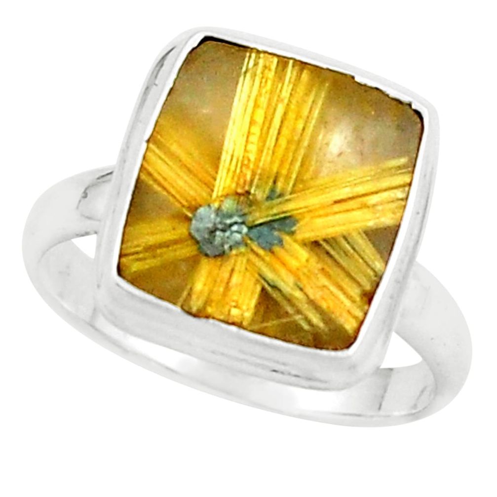 6.53cts natural golden half star rutile silver solitaire ring size 8.5 p76014