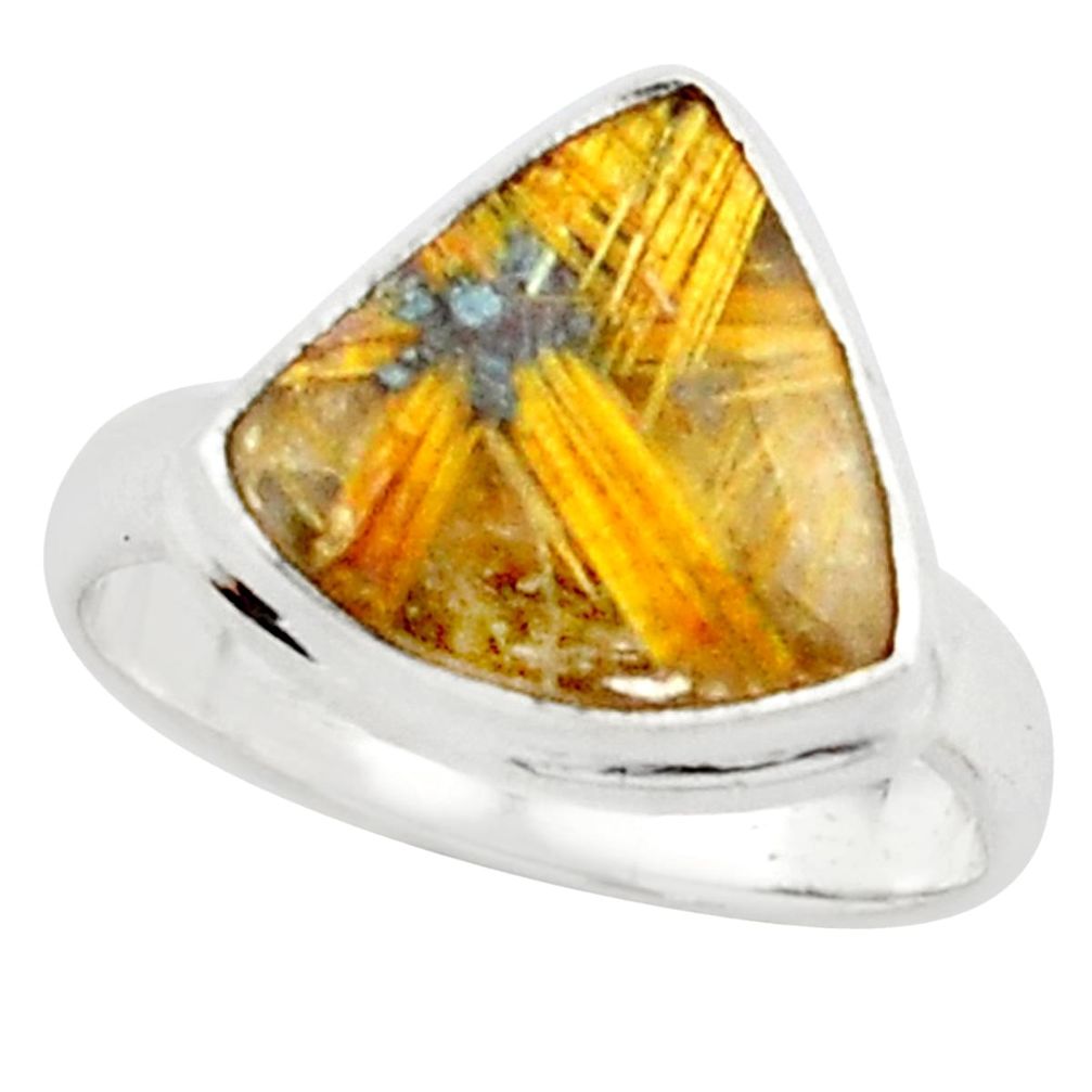 6.10cts natural golden half star rutile silver solitaire ring size 7.5 p76017