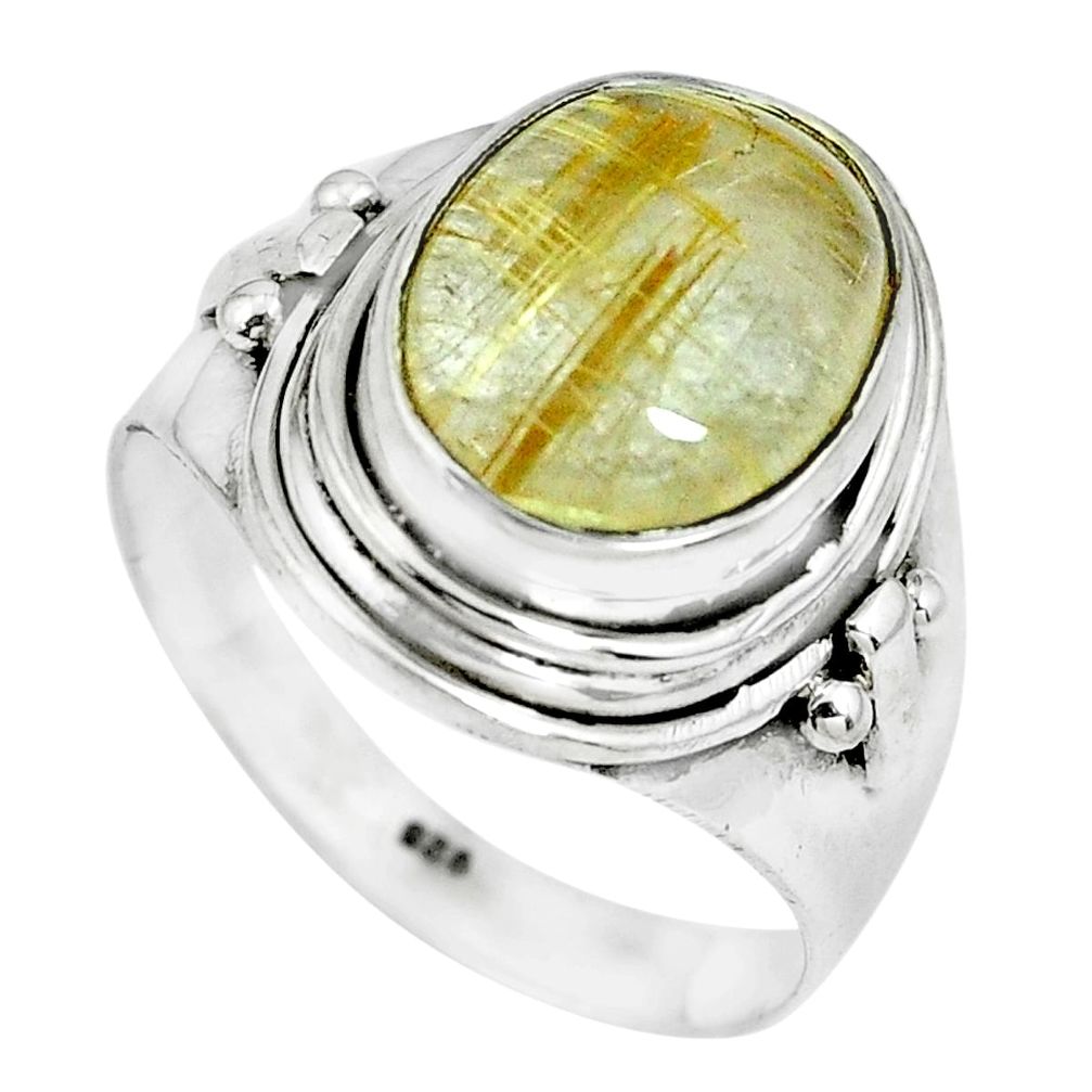 5.28cts natural golden rutile 925 silver solitaire ring jewelry size 7.5 p70302