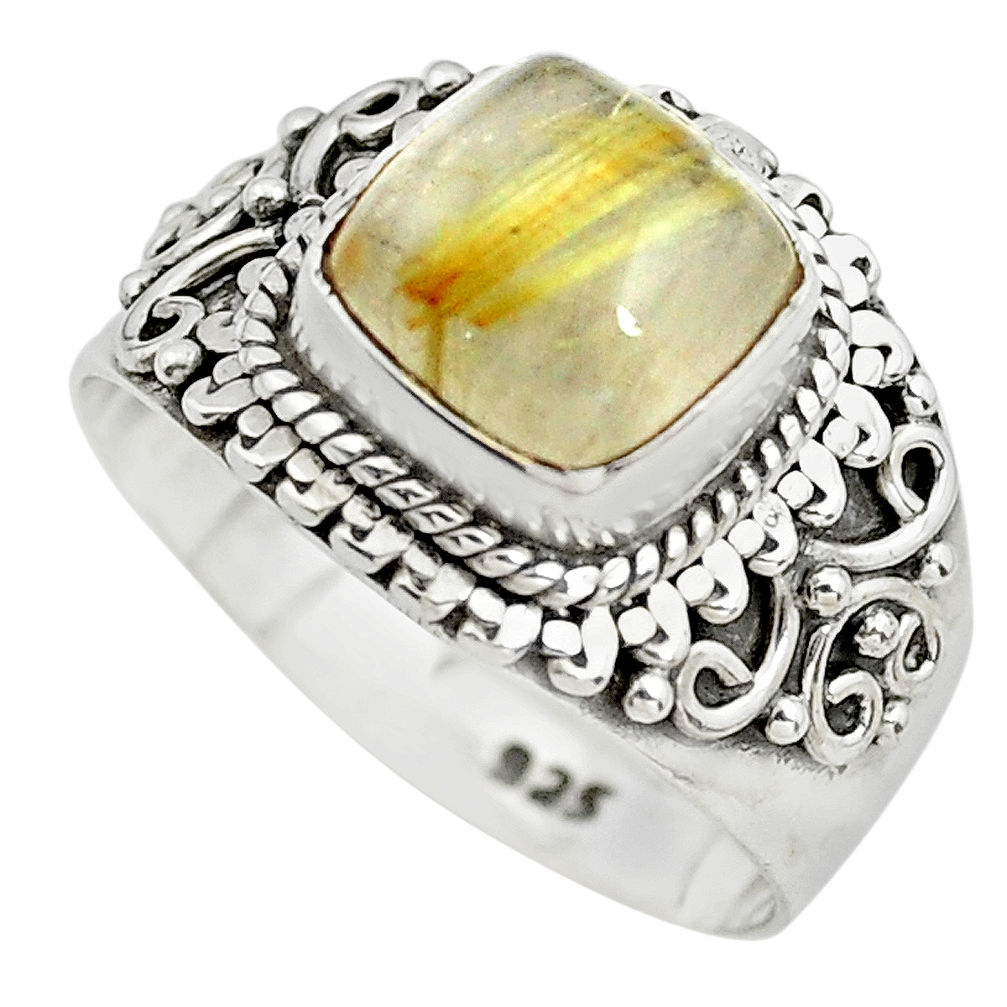 3.35cts natural golden rutile 925 sterling silver solitaire ring size 7 p71774