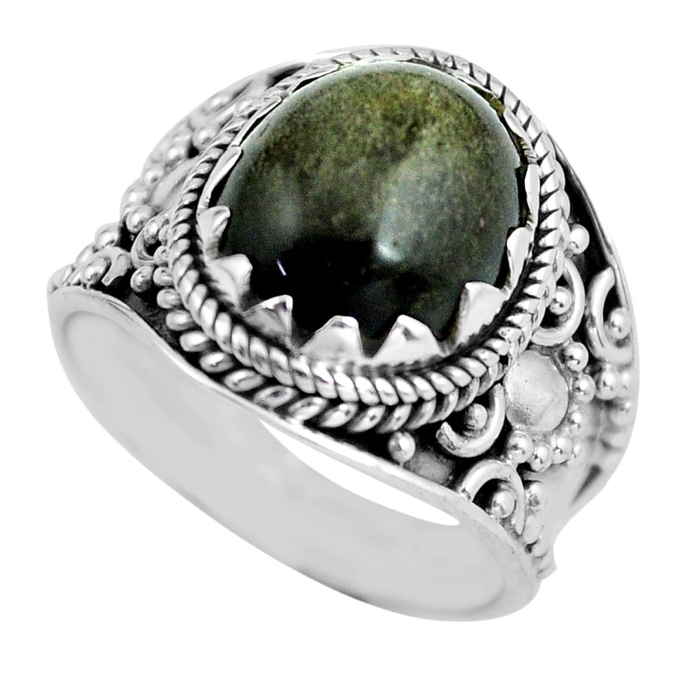 5.07cts natural golden sheen black obsidian silver solitaire ring size 7 d32122