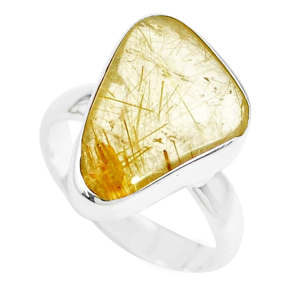 9.16cts natural golden tourmaline rutile 925 silver solitaire ring size 7 p44363