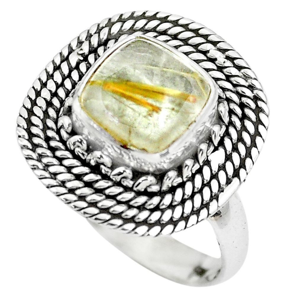 3.21cts natural golden tourmaline rutile 925 silver solitaire ring size 7 p63160